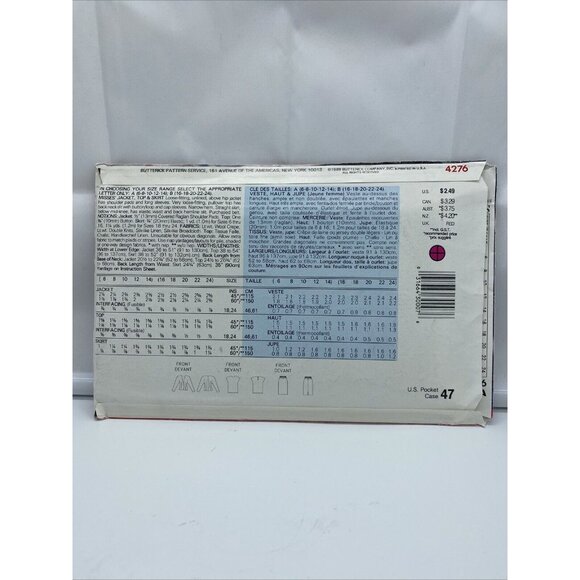 Butterick 4276 Misses Jacket Top Skirt Size 6-14 Uncut New Vintage See & Sew 80s - Picture 2 of 4